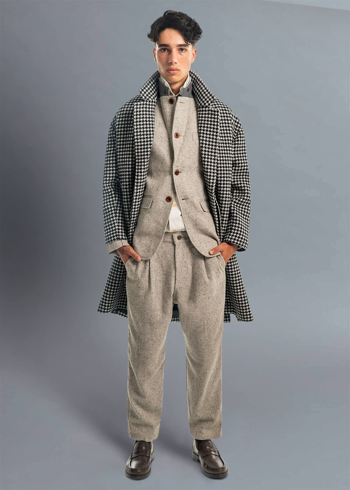 Houndstooth Button Vent Lapel Jacket