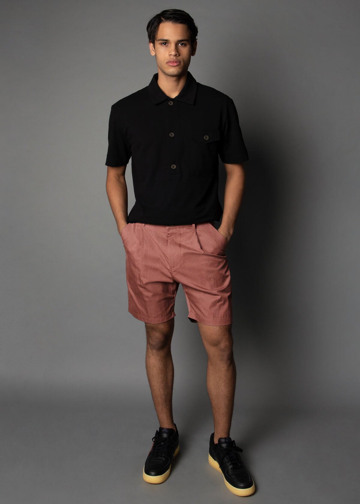 tobacco colored men's short in a waxed fabric